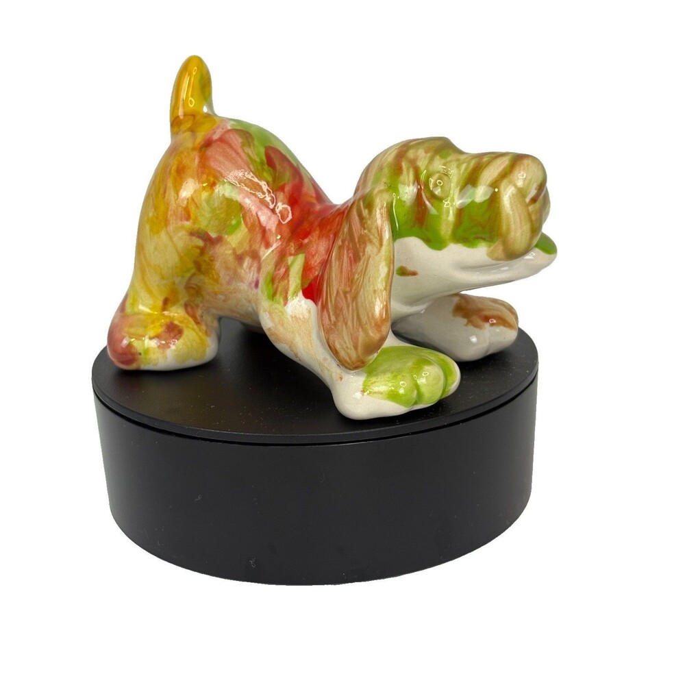 Glossy Ceramic Dog Figurine, Multicolor Pattern